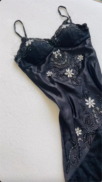 Gorgeous A Line Spaghetti Strap Beaded Black Lace Satin Short Homecoming Dress HZ1023